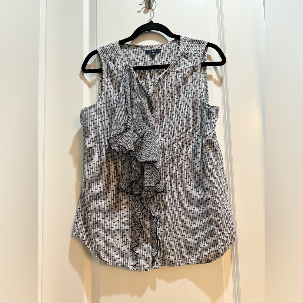 Gap Sleeveless Button Down Ruffles Top Gray/Purpl… - image 4